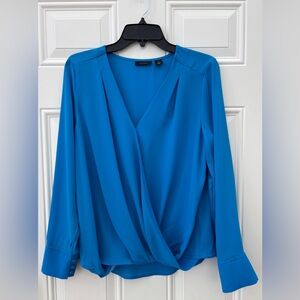 Halogen Women's M Bright Blue Long Sleeve Wrap Style Chiffon Blouse